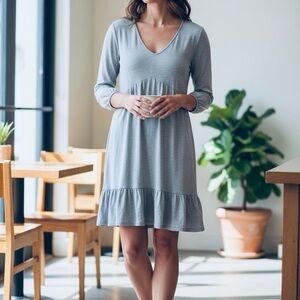 Z Supply Light Gray V-Neck Ruffle-Hem Mini Dress